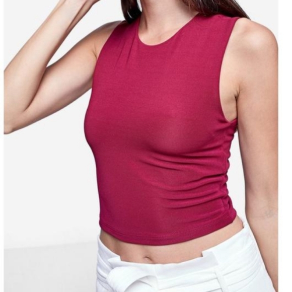 Stradivarius VSCO Rave Flirty Sleeveless Magenta Lace Up Back Crop Medium - Picture 1 of 6